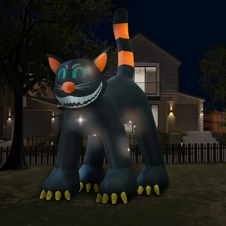 Halloween Aufblasbare Schwarze Katze mit LED XXL 6 m
