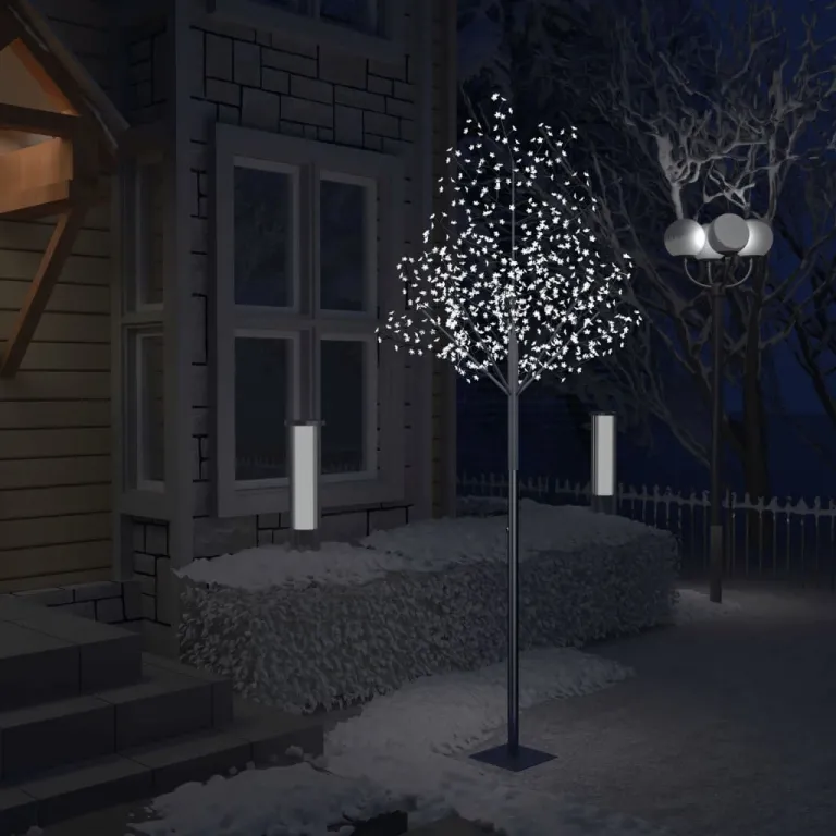 Weihnachtsbaum 600 LEDs Kaltweies Licht Kirschblten 300 cm