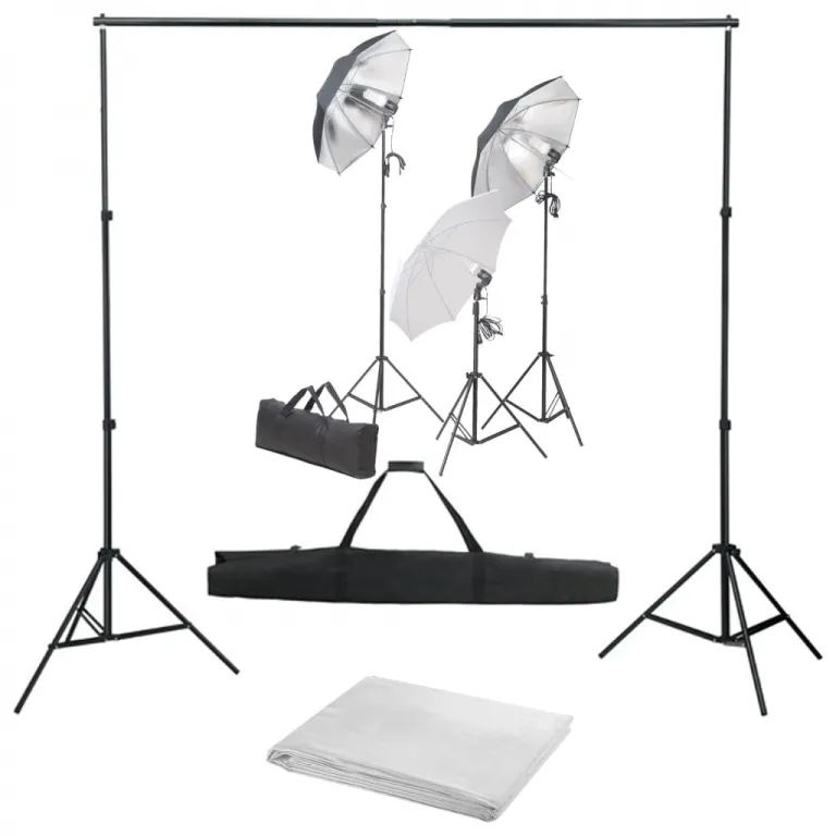 Fotostudio Set mit Lampen-Set und Hintergrund