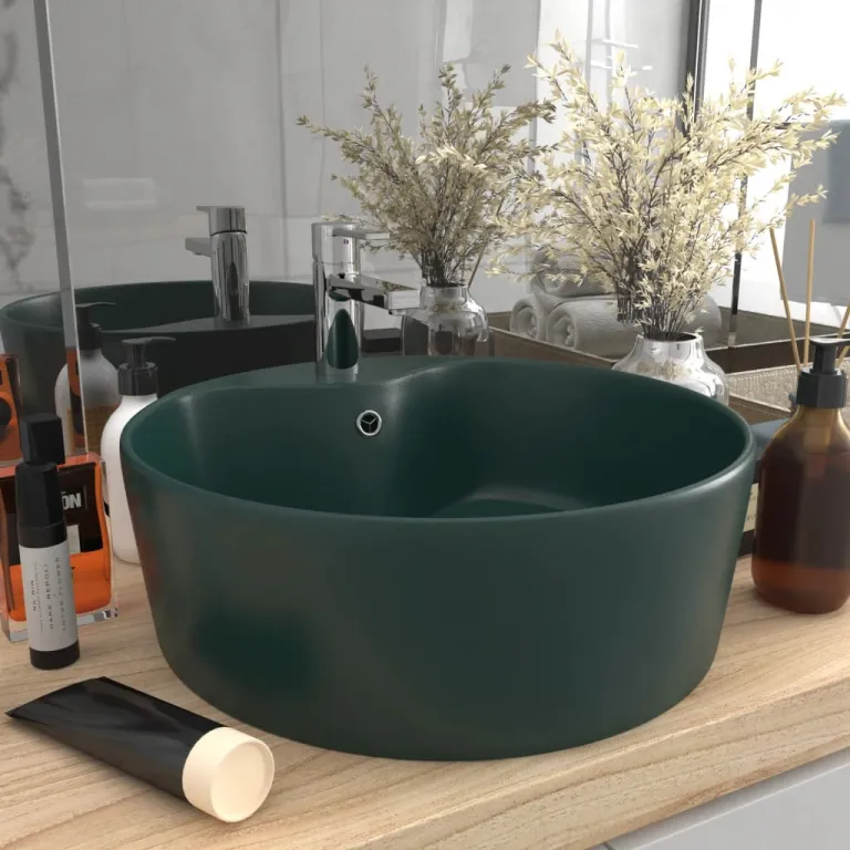 Luxus-Waschbecken mit berlauf Matt Dunkelgrn 36x13 cm Keramik