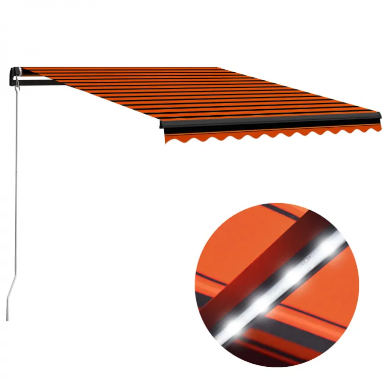 Einziehbare Markise Handbetrieben LED 300x250 cm Orange Braun Balkon Terrasse