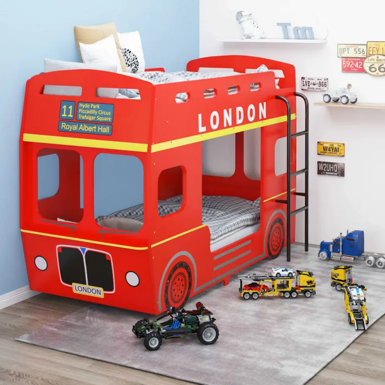 Etagenbett London-Bus Rot MDF 90x200 cm Einzelbett