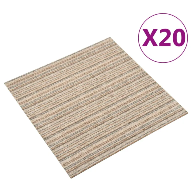 Teppichfliesen 20 Stk. 5 m 50x50 cm Gestreift Beige