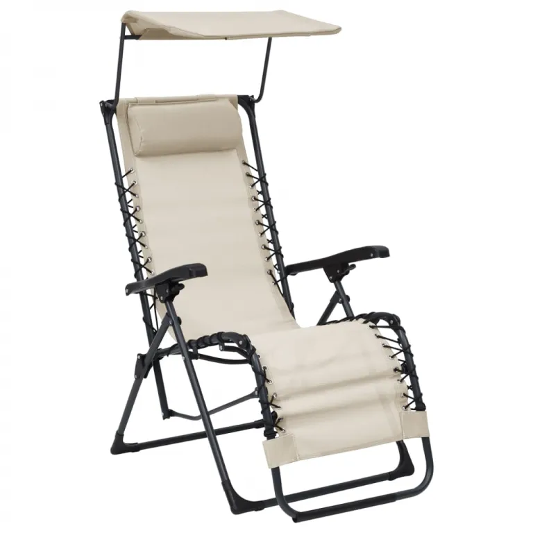 Relaxstuhl Liegestuhl mit Sonnendach Klappstuhl Gartenliege Stoffbespannung Crem Sonnenliege