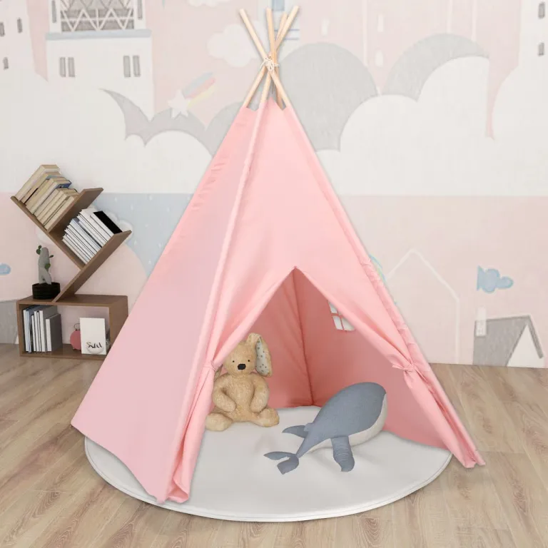 Kinder Tipi-Zelt mit Tasche Pfirsichhaut Rosa 120x120x150 cm