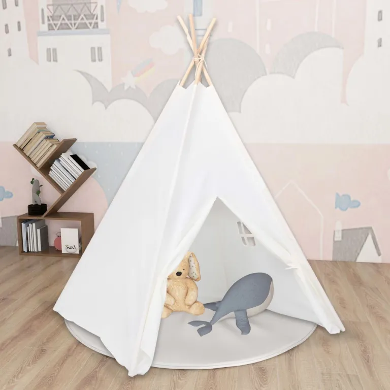 Kinder Tipi-Zelt mit Tasche Pfirsichhaut Wei 120x120x150 cm