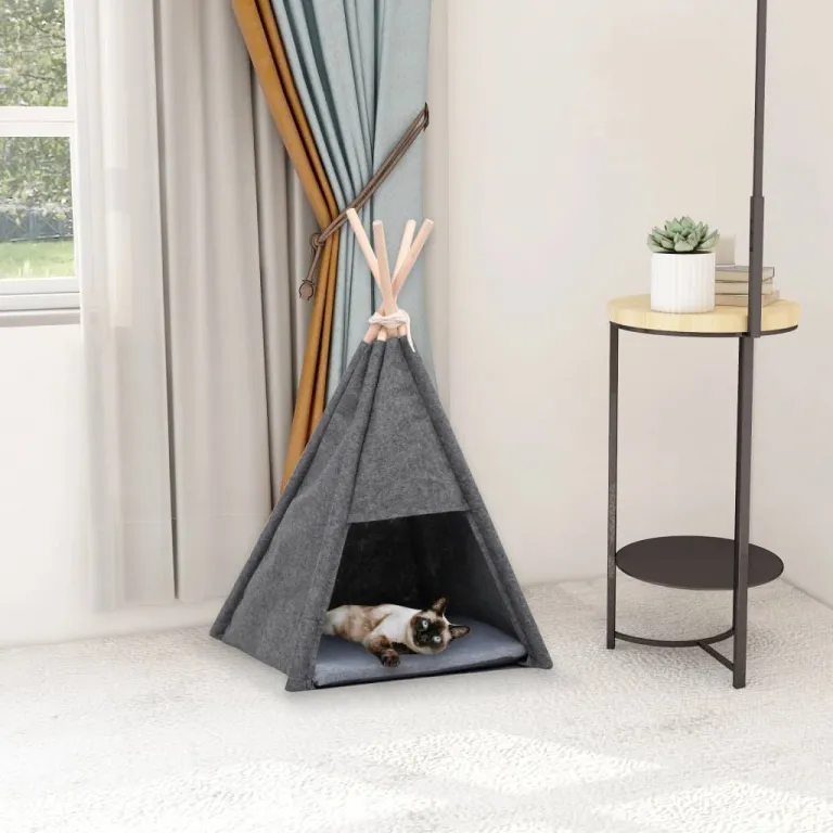 Katzen-Tipi-Zelt mit Tasche Filz Schwarz 40x40x70 cm