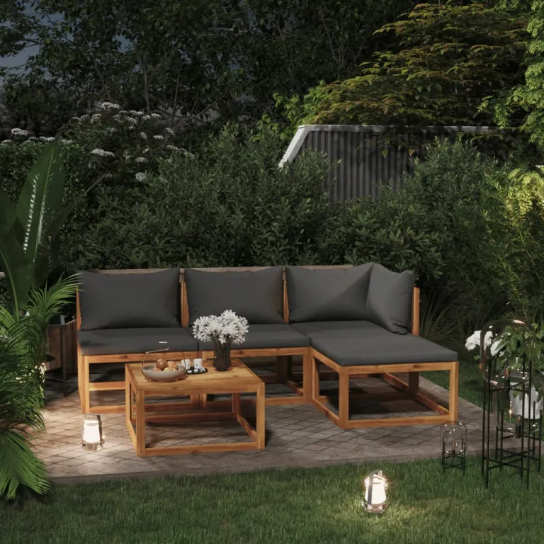 5-tlg. Garten Lounge Set mit Auflage Massivholz Akazie Holz Sitzgruppe Set Loungembel
