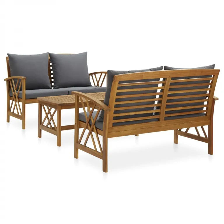 3-tlg. Garten Lounge Set mit Auflagen Massivholz Akazie Holz Sitzgruppe Set Loungembel