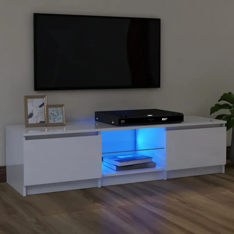 TV-Schrank mit LED-Leuchten Hochglanz-Wei 120x30x35,5 cm Lowboard
