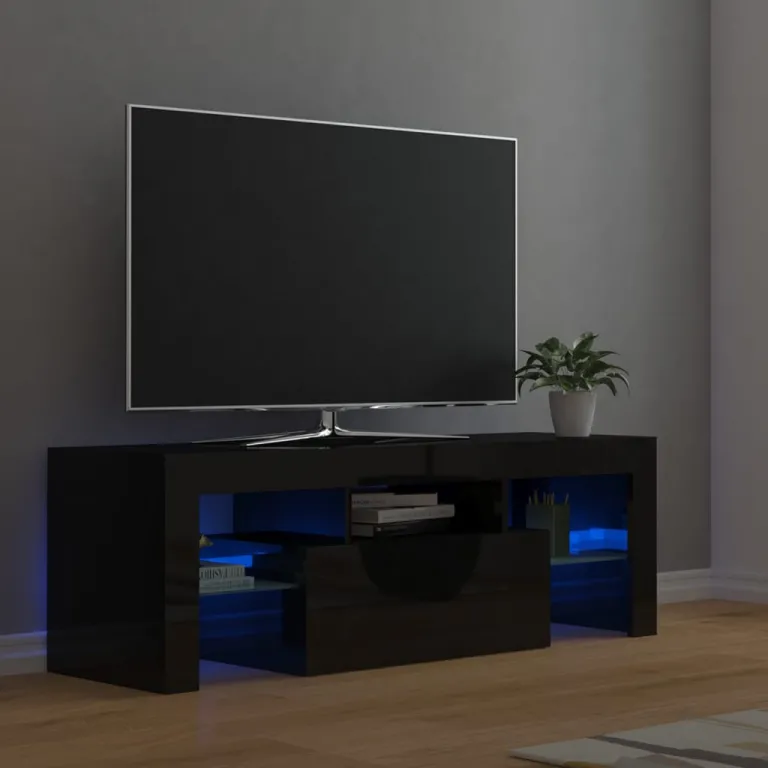 TV-Schrank mit LED-Leuchten Hochglanz-Schwarz 120x35x40 cm