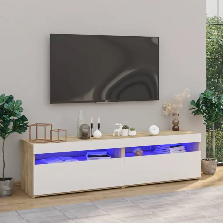 TV-Schrnke 2 Stk. mit LED-Leuchten Wei & Sonoma 75x35x40 cm Lowboard Lowboard