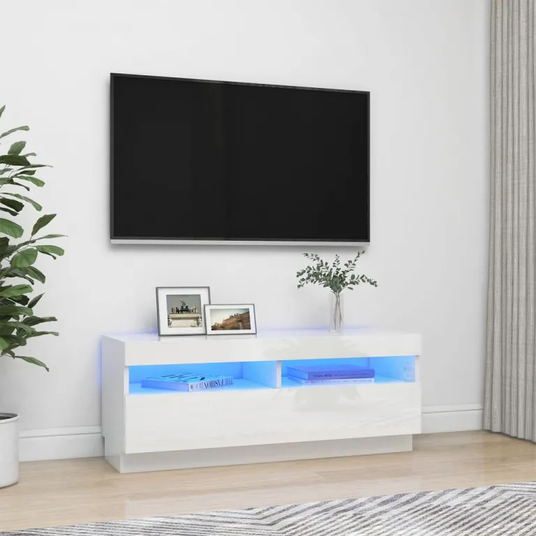 TV-Schrank mit LED-Leuchten Hochglanz-Wei 100x35x40 cm Lowboard