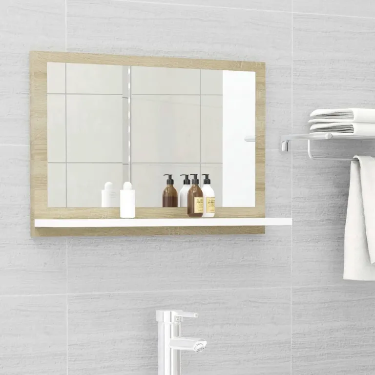 Badspiegel Wei und Sonoma-Eiche 60x10,5x37 cm Spanplatte