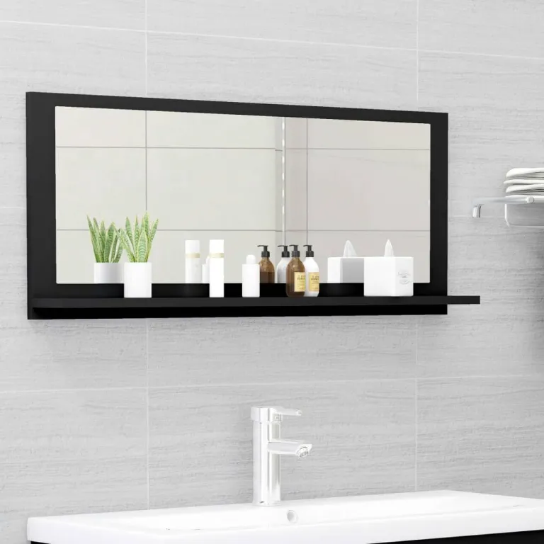 Badspiegel Schwarz 90x10,5x37 cm Spanplatte