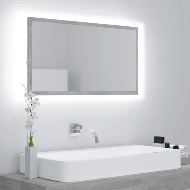 Spiegel Badezimmer LED-Beleuchtung LED-Badspiegel Betongrau 80x8,5x37 cm Spanplatte