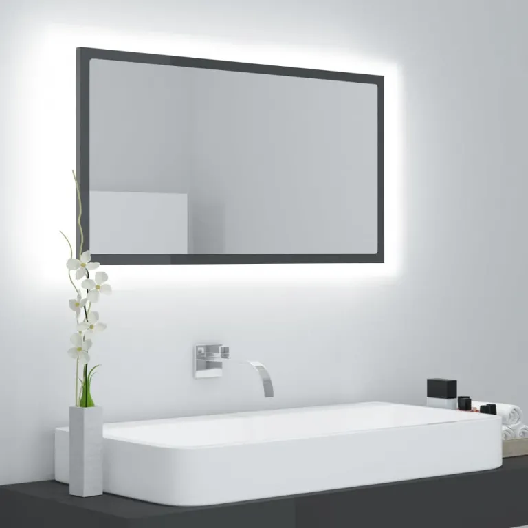 Spiegel Badezimmer LED-Beleuchtung LED-Badspiegel Hochglanz-Grau 80x8,5x37 cm Spanplatte