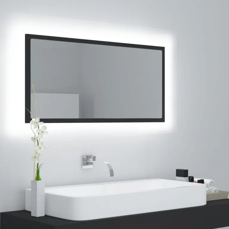 Spiegel Badezimmer LED-Beleuchtung LED-Badspiegel Grau 90x8,5x37 cm Spanplatte