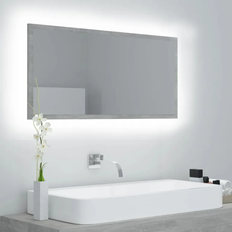 Spiegel Badezimmer LED-Beleuchtung LED-Badspiegel Betongrau 90x8,5x37 cm Spanplatte