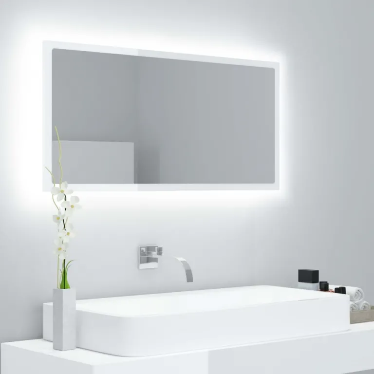 Spiegel Badezimmer LED-Beleuchtung LED-Badspiegel Hochglanz-Wei 90x8,5x37 cm Spanplatte