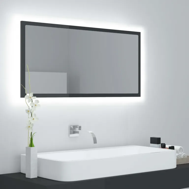 Spiegel Badezimmer LED-Beleuchtung LED-Badspiegel Hochglanz-Grau 90x8,5x37 cm Spanplatte