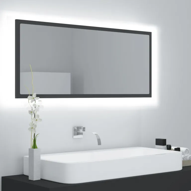 Spiegel Badezimmer LED-Beleuchtung LED-Badspiegel Grau 100x8,5x37 cm Spanplatte