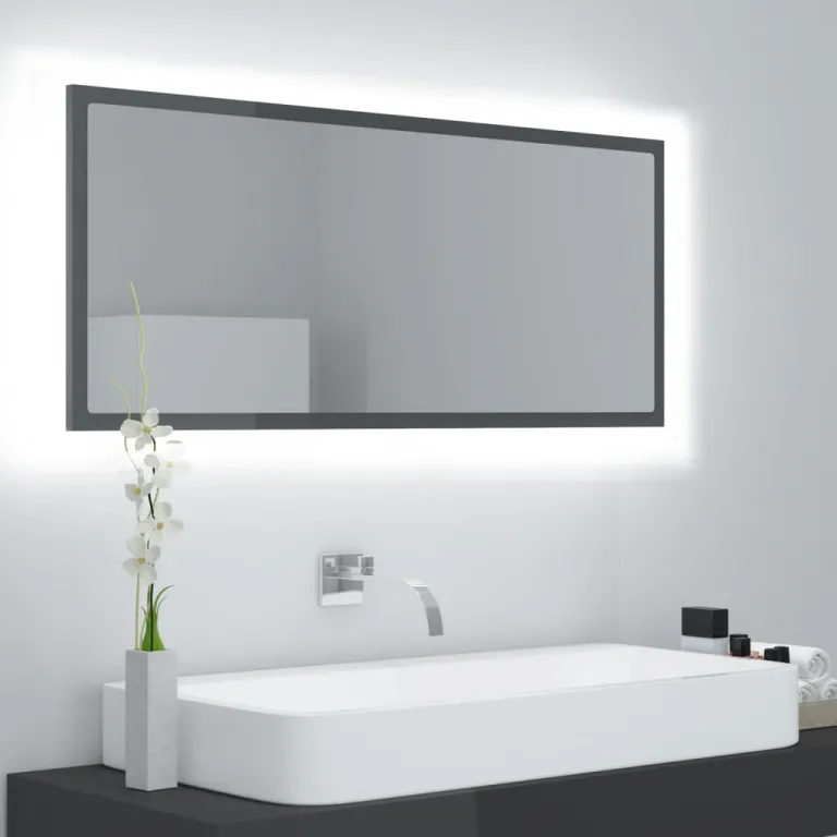 Spiegel Badezimmer LED-Beleuchtung LED-Badspiegel Hochglanz-Grau 100x8,5x37 cm Spanplatte
