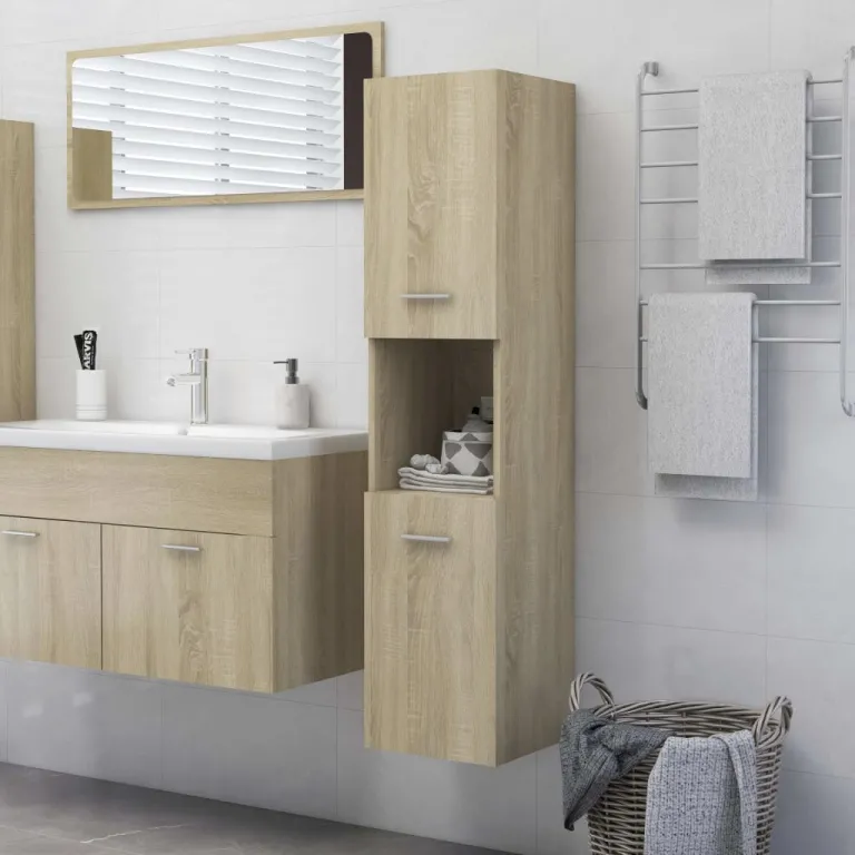 Badezimmerschrank Sonoma-Eiche 30x30x130 cm Spanplatte Badezimmer Waschbecken Sc