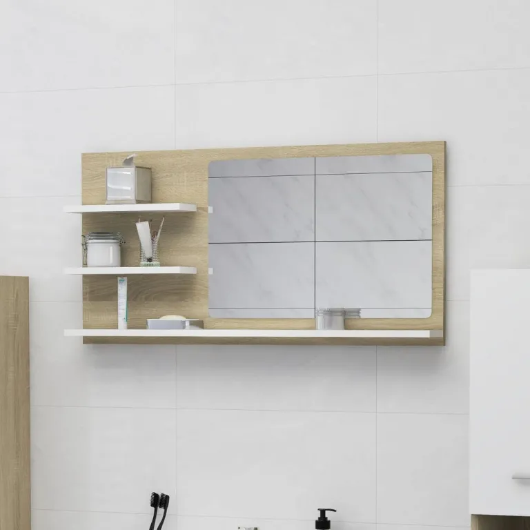 Badspiegel Wei und Sonoma-Eiche 90x10,5x45 cm Spanplatte