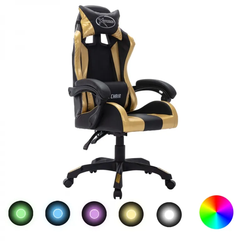 Gaming-Stuhl mit RGB LED-Leuchten Gold und Schwarz Gaming Sessel Computerstuhl Ergonomisch Kunstleder