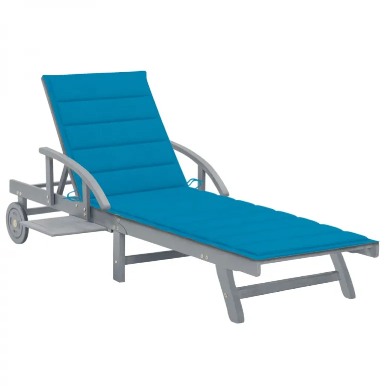 Gartenliege Sonnenliege Rollliege Relaxliege mit blauer Auflage Akazie grau Holz