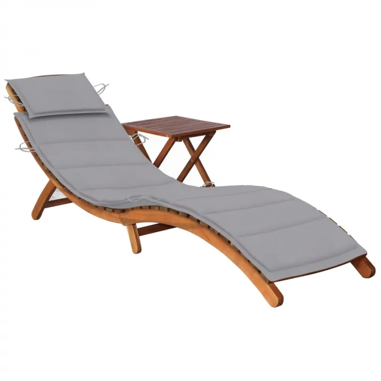 Relax Gartenliege Sonnenliege Holzliege ergonomisch mit Tisch Auflage hellgrau