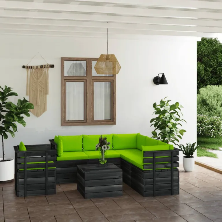 7-tlg. Garten-Sofagarnitur aus Paletten mit Kissen Kiefernholz Sitzgruppe Couch-Garnitur Lounge