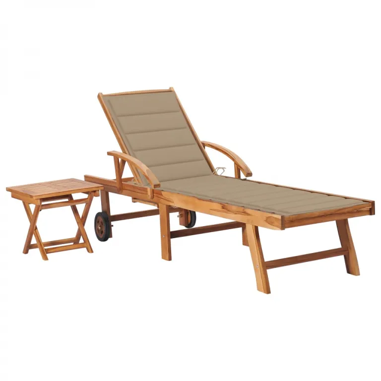 Relax Gartenliege Sonnenliege Holzliege Rollliege mit Tisch Auflage beige
