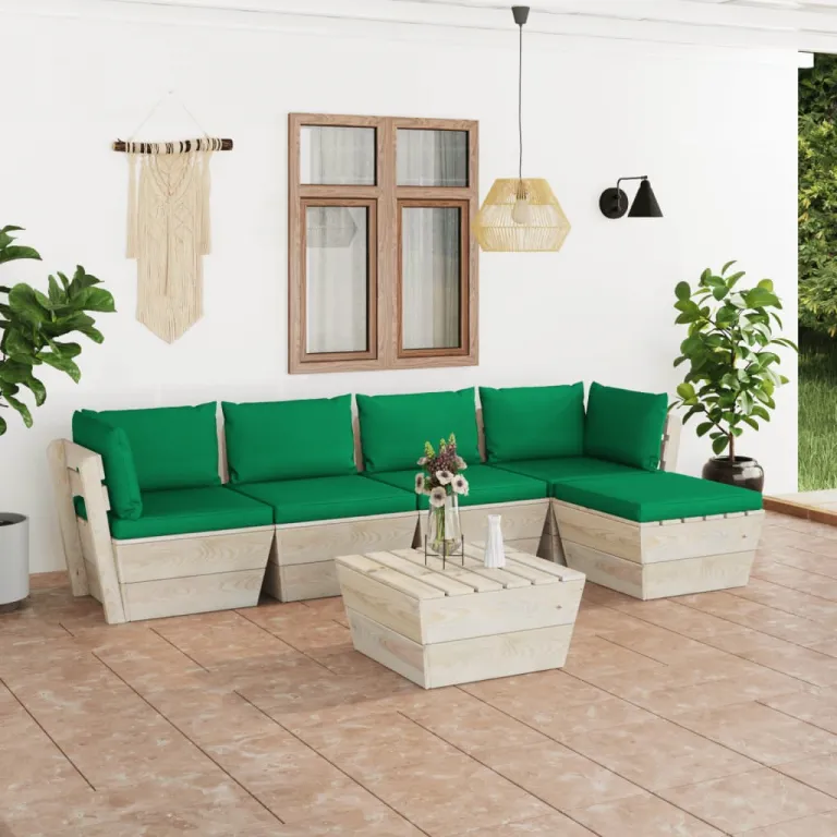 6-tlg. Garten-Sofagarnitur aus Paletten mit Kissen Fichtenholz Sitzgruppe Couch-Garnitur Lounge