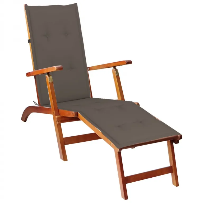 Relaxstuhl Liegestuhl mit Fusttze Akazie Massivholz mit Auflage braun Holz