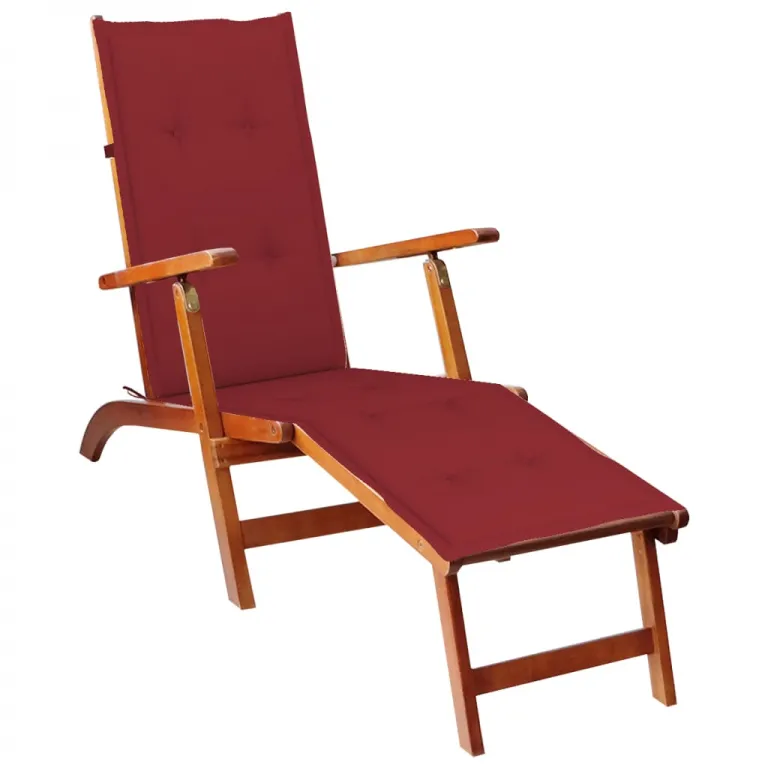 Relaxstuhl Liegestuhl mit Fusttze Akazie Massivholz mit Auflage rot Holz