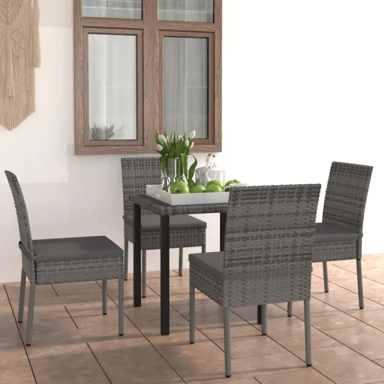 5-tlg. Garten-Essgruppe Polyrattan Grau Sitzgruppe Set Sitzgruppe 70x70cm