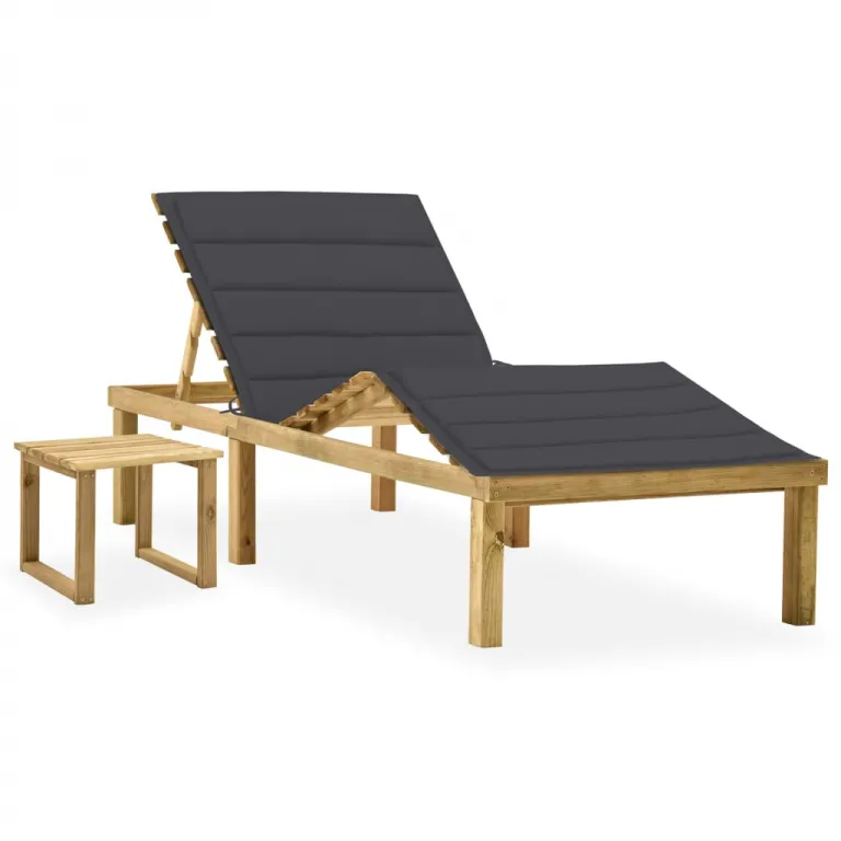 Gartenliege Sonnenliege Holzliege verstellbar mit Tisch Relax Auflage anthrazit