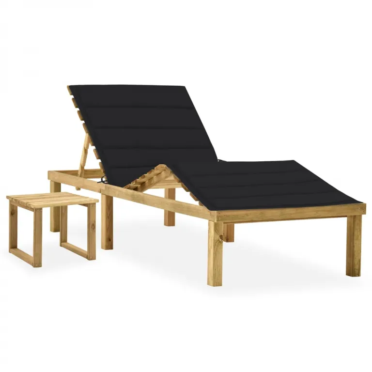 Gartenliege Sonnenliege Holzliege verstellbar mit Tisch Relax Auflage schwarz