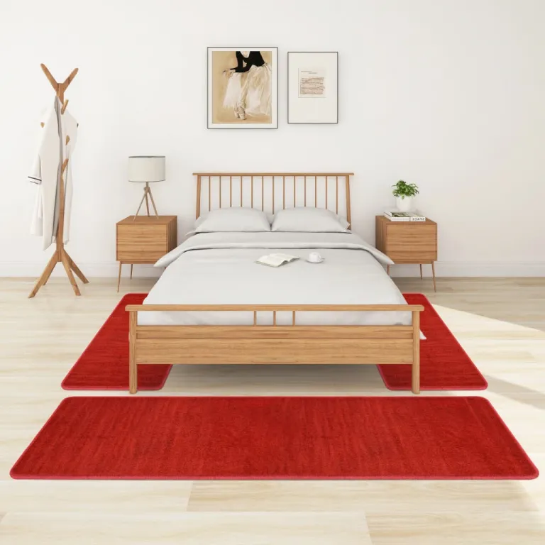 Hochflor-Bettvorleger 3 Stk. Rot Bett Teppich