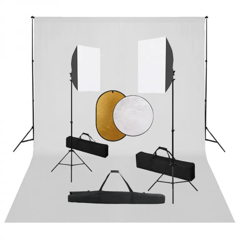 Fotostudio Set mit Softbox-Leuchten Hintergrund und Reflektor