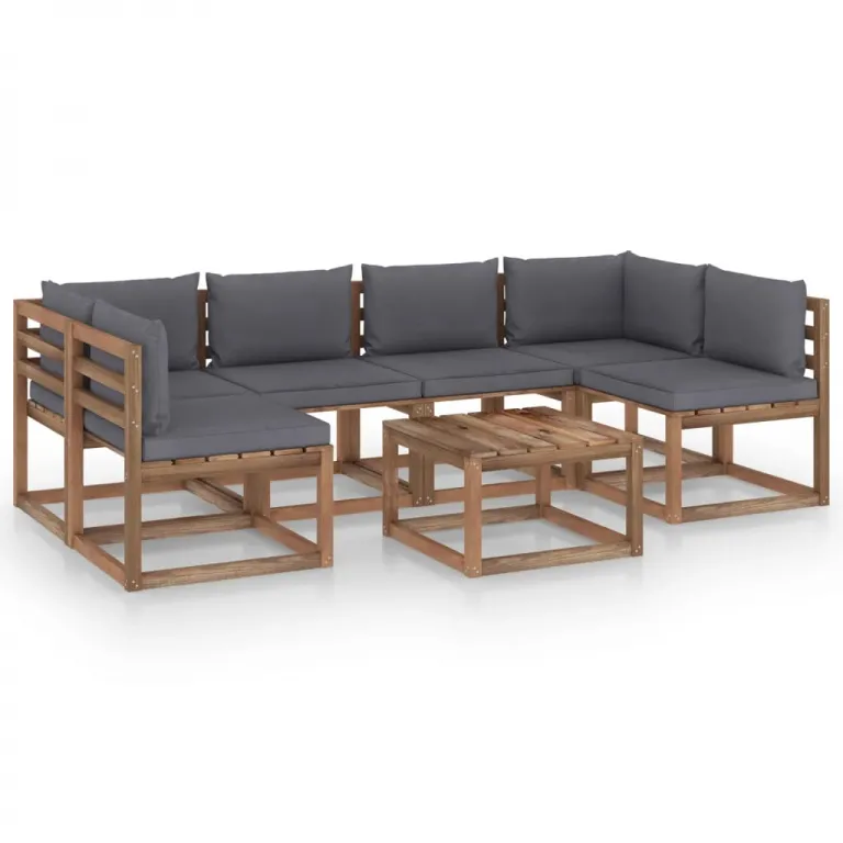 7-tlg. Garten-Sofagarnitur aus Paletten mit Kissen Kiefernholz Sitzgruppe Couch-Garnitur Lounge