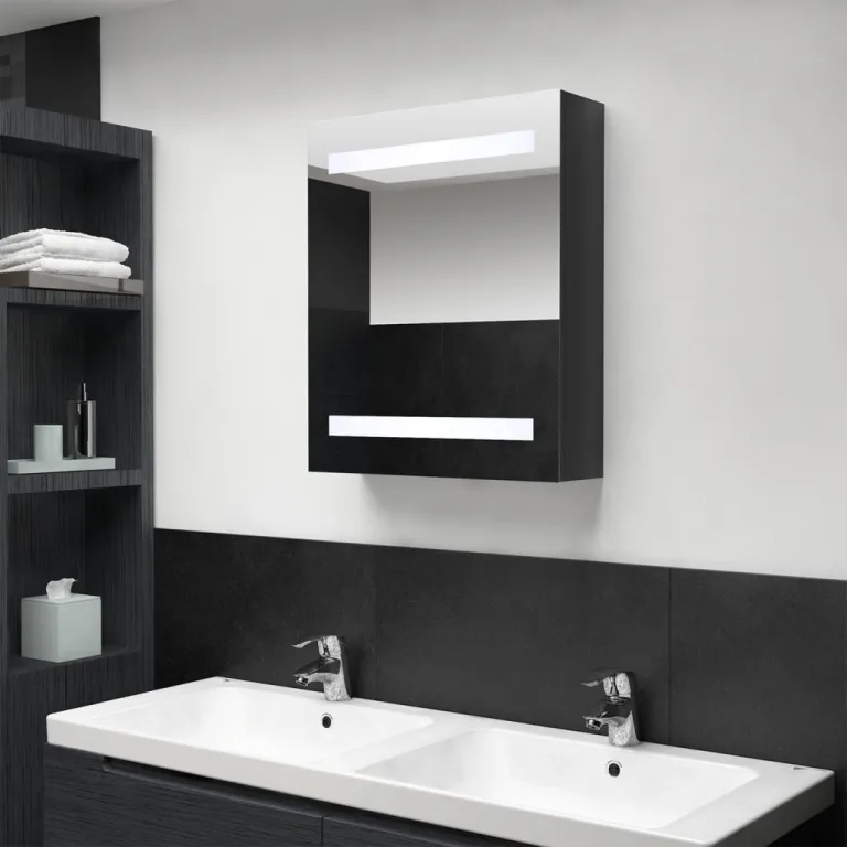 LED-Bad-Spiegelschrank Glnzendes Schwarz 50x14x60 cm Badezimmer LED-Beleuchtung Spiegel