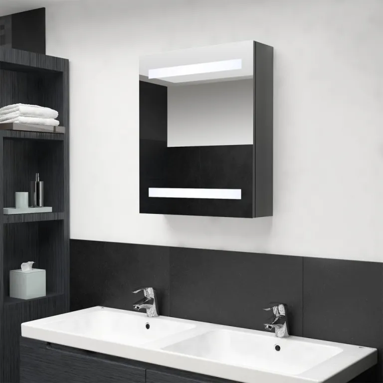 LED-Bad-Spiegelschrank Glnzendes Grau 50x14x60 cm Badezimmer LED-Beleuchtung Spiegel