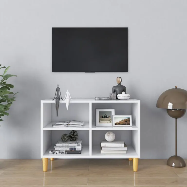 TV-Schrank mit Massivholz-Beinen Wei 69,5x30x50 cm Lowboard