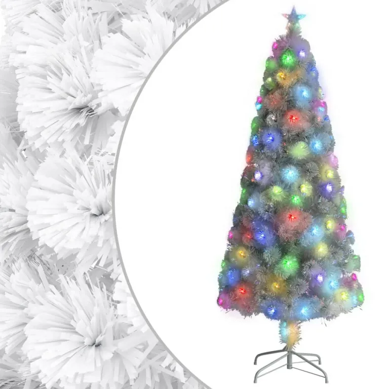 Knstlicher Weihnachtsbaum mit LED Wei 180 cm Glasfaser