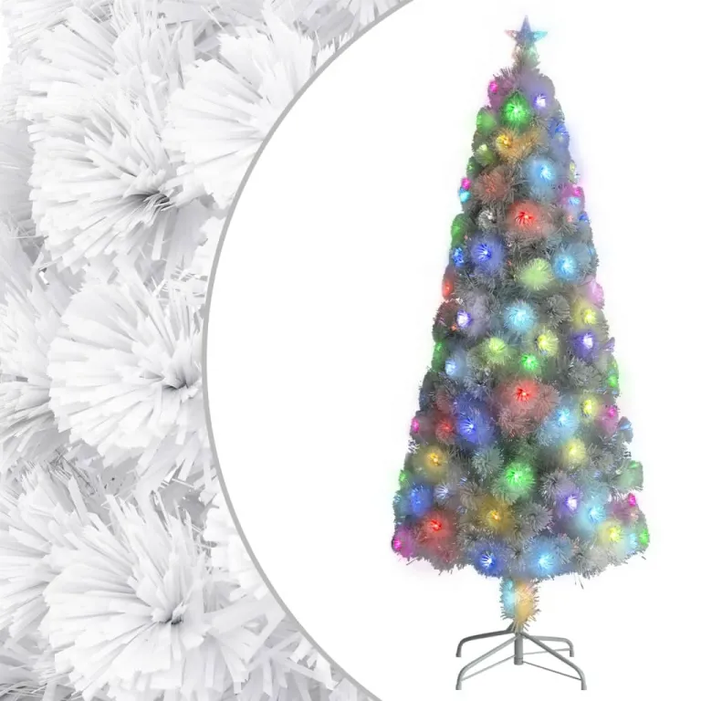 Knstlicher Weihnachtsbaum mit LED Wei 210 cm Glasfaser