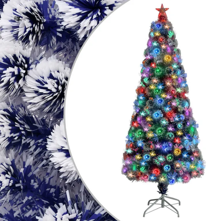 Knstlicher Weihnachtsbaum mit LED Wei & Blau 180 cm Glasfaser