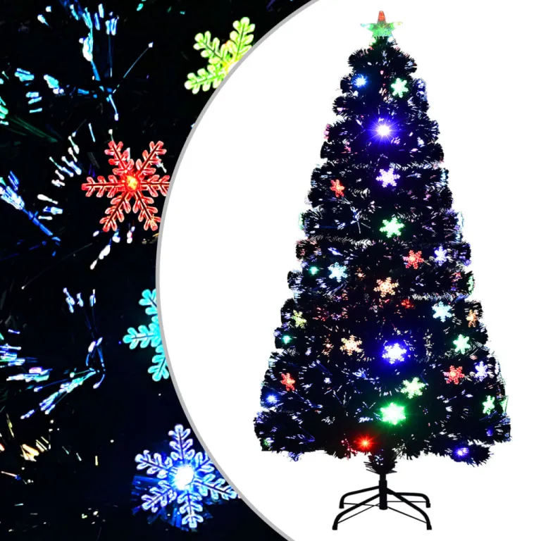 Weihnachtsbaum mit LED-Schneeflocken Schwarz 120 cm Fiberoptik